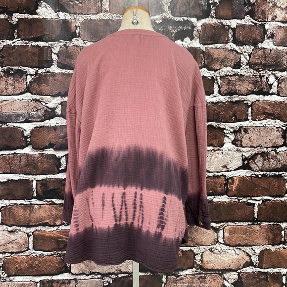 Pure Jill Button Up Tunic Blouse Ombre Red Purple Size Large L - Picture 9 of 16